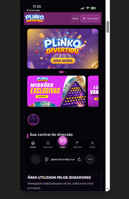 Sistema Plinko exibido em um celular